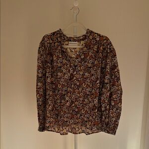 Antik Batik Brown Floral Peasant Blouse with Cream and Orange Accents